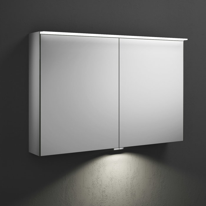 burgbad Fiumo Spiegelschrank mit LED-Aufsatzleuchte 100,6 x 20 x 67 cm, 2 Spiegeltüren