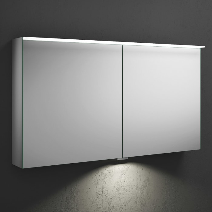burgbad Fiumo Spiegelschrank mit LED-Aufsatzleuchte 120,6 x 20 x 67 cm, 2 Spiegeltüren