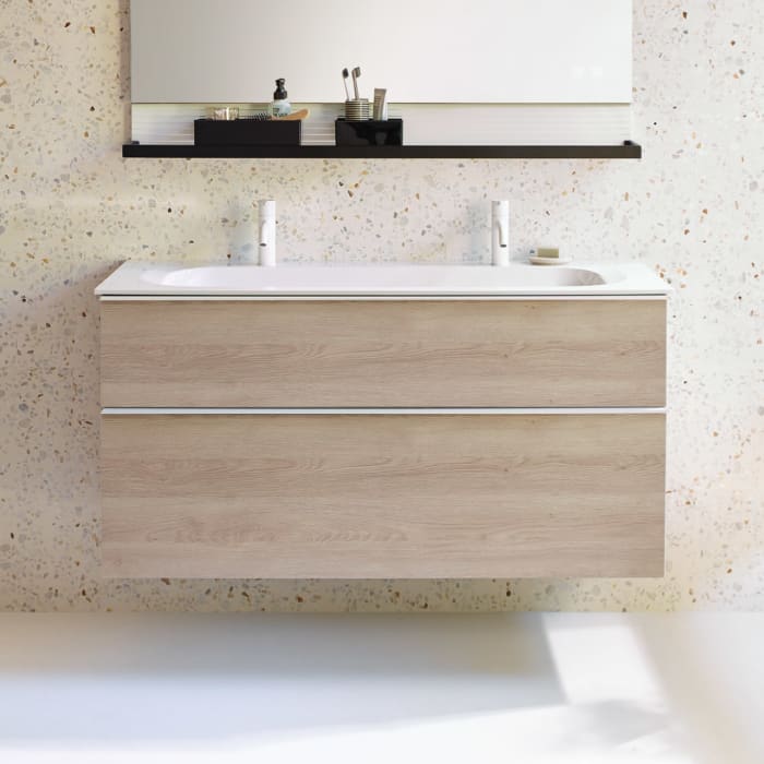 burgbad Fiumo Mineralguss-Waschtisch mit Unterschrank 122 cm, mit 2 Hahnlöcher, mit Griff G0223