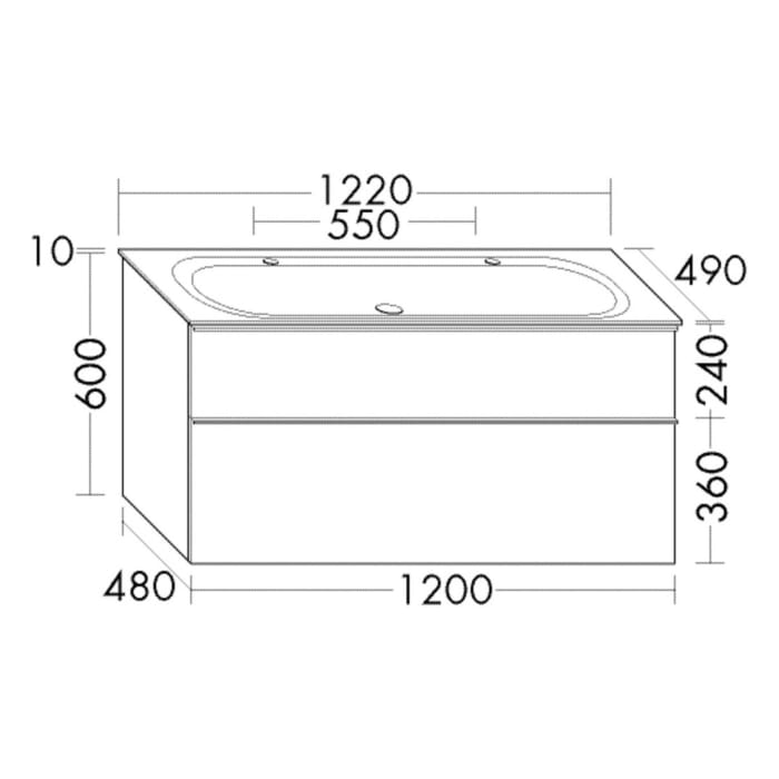 burgbad Fiumo Mineralguss-Waschtisch mit Unterschrank 122 cm, mit 2 Hahnlöcher, mit Griff G0200