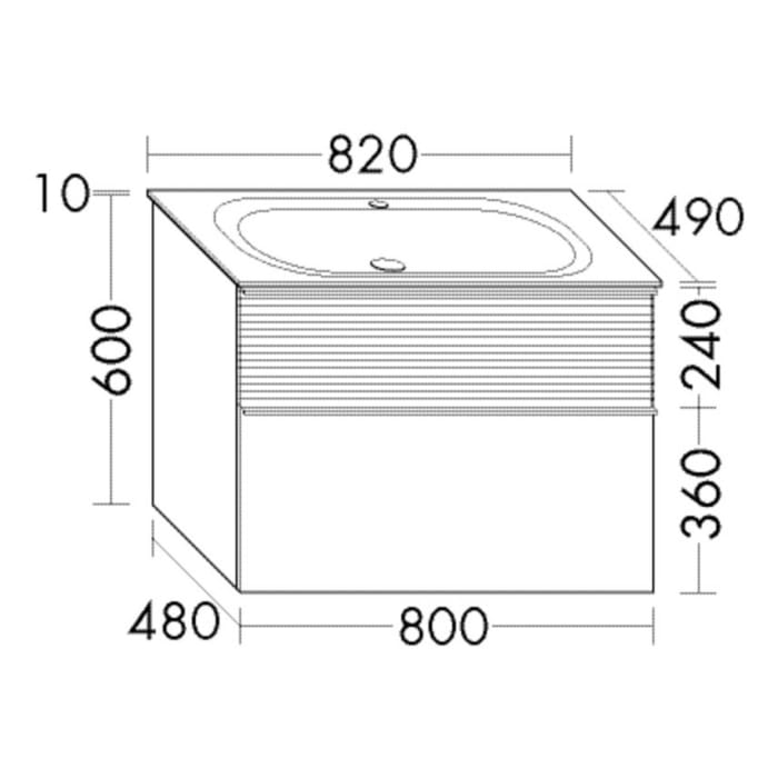 burgbad Fiumo Mineralguss-Waschtisch mit Unterschrank 82 cm, mit Griff G0223, oben mit Plissée-Struktur
