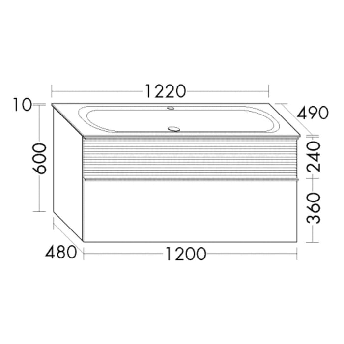 burgbad Fiumo Mineralguss-Waschtisch mit Unterschrank 122 cm, mit 1 Hahnloch, mit Griff G0200, oben mit Plissée-Struktur