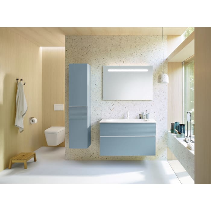 burgbad Fiumo Mineralguss-Waschtisch mit Unterschrank 102 cm, mit Griff G0223, oben mit Plissée-Struktur