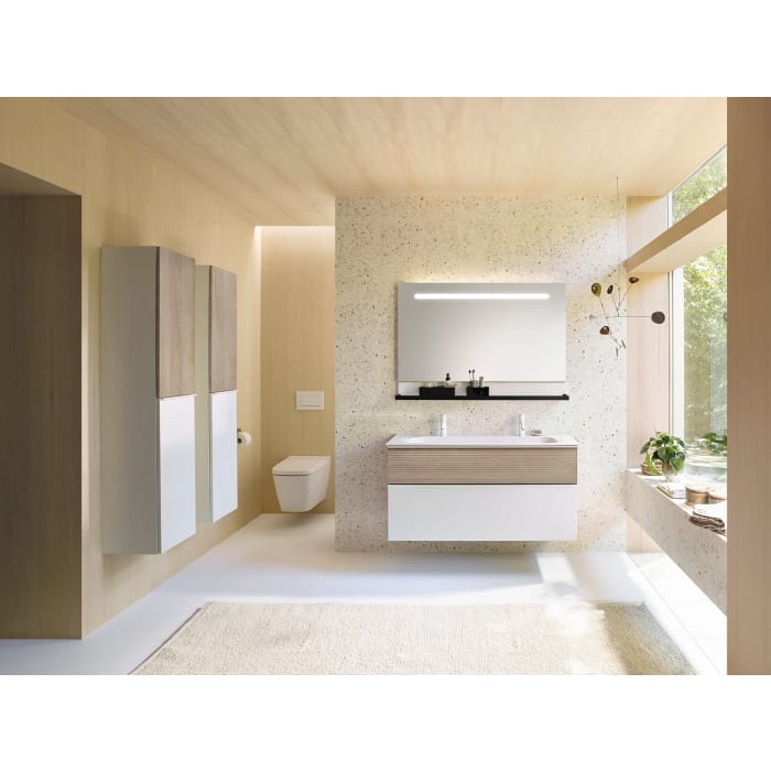 burgbad Fiumo Mineralguss-Waschtisch mit Unterschrank 122 cm, mit 2 Hahnlöcher, mit Griff G0223, oben mit Plissée-Struktur