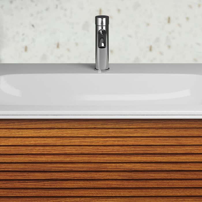 burgbad Fiumo Mineralguss-Waschtisch mit Unterschrank 82 cm, mit Griff G0223, oben mit Plissée-Struktur