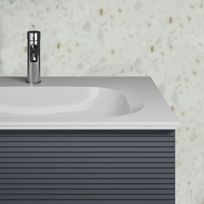 burgbad Fiumo Mineralguss-Waschtisch mit Unterschrank 82 cm, mit Griff G0223, oben mit Plissée-Struktur