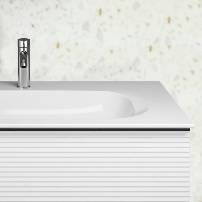 burgbad Fiumo Mineralguss-Waschtisch mit Unterschrank 122 cm, mit 1 Hahnloch, mit Griff G0200, oben mit Plissée-Struktur