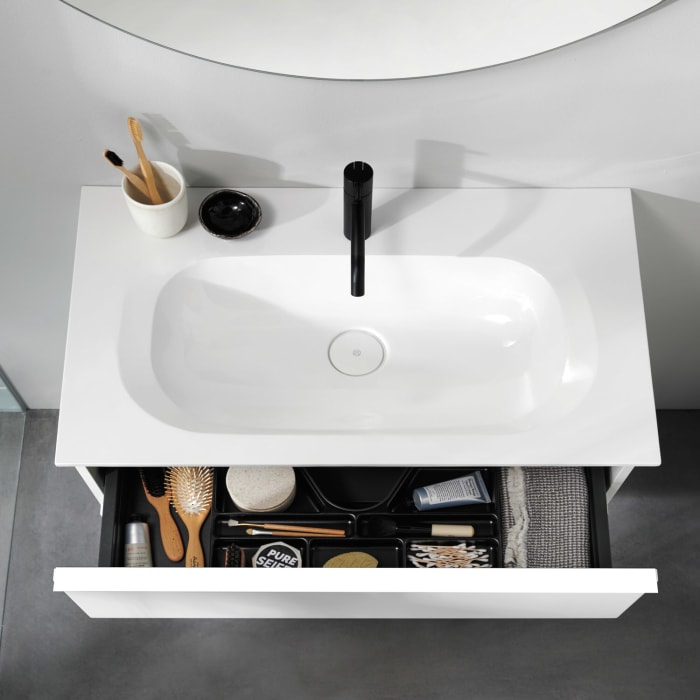 burgbad Fiumo Mineralguss-Waschtisch mit Unterschrank 82 cm, mit Griff G0223