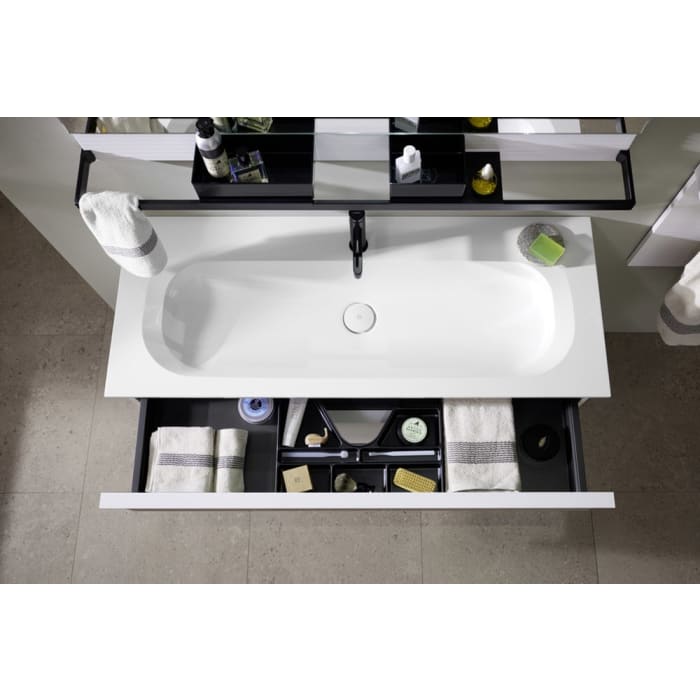 burgbad Fiumo Mineralguss-Waschtisch mit Unterschrank 122 cm, mit 1 Hahnloch, mit Griff G0223, oben mit Plissée-Struktur