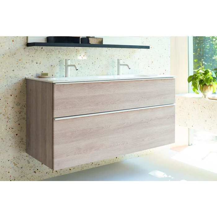 burgbad Fiumo Mineralguss-Waschtisch mit Unterschrank 122 cm, mit 2 Hahnlöcher, mit Griff G0223