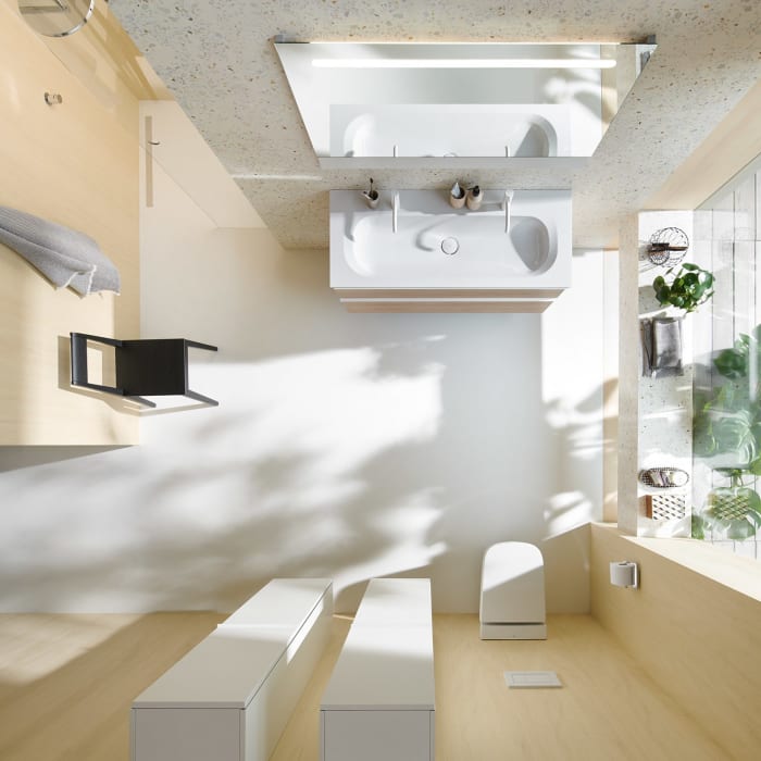 burgbad Fiumo Mineralguss-Waschtisch mit Unterschrank 122 cm, mit 2 Hahnlöcher, mit Griff G0223, oben mit Plissée-Struktur