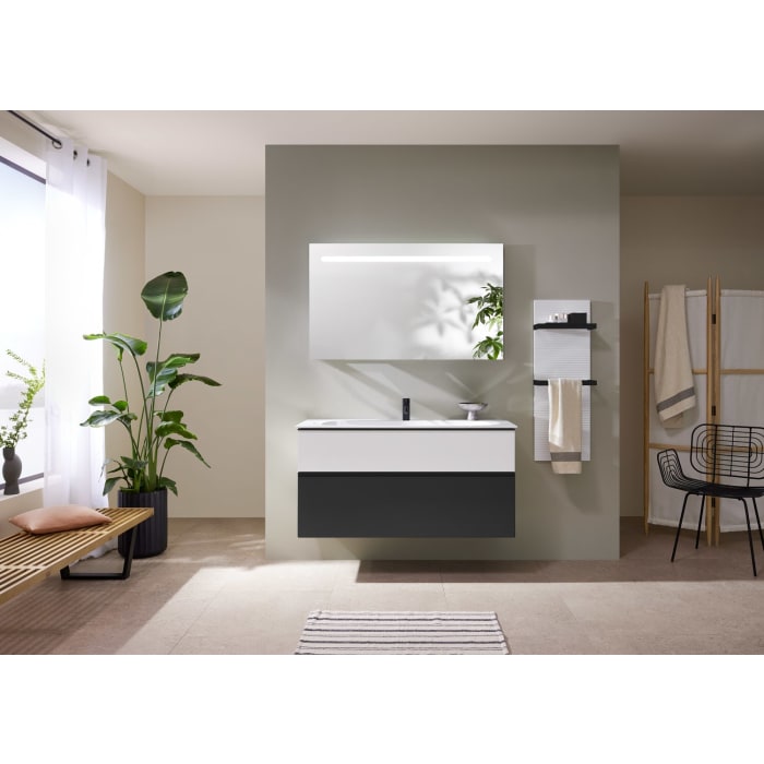 burgbad Fiumo Mineralguss-Waschtisch mit Unterschrank 122 cm, mit 1 Hahnloch, mit Griff G0200