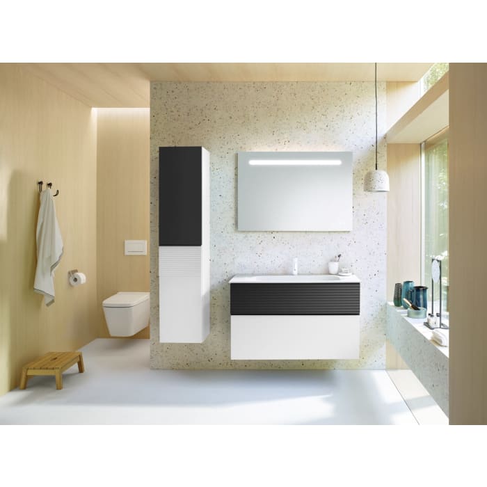 burgbad Fiumo Mineralguss-Waschtisch mit Unterschrank 102 cm, mit Griff G0200, oben mit Plissée-Struktur