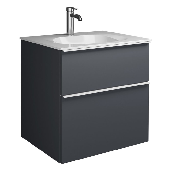 burgbad Fiumo Mineralguss-Waschtisch mit Unterschrank 62 cm, mit Griff G0223