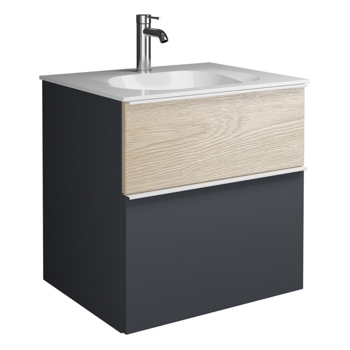 burgbad Fiumo Mineralguss-Waschtisch mit Unterschrank 62 cm, mit Griff G0223