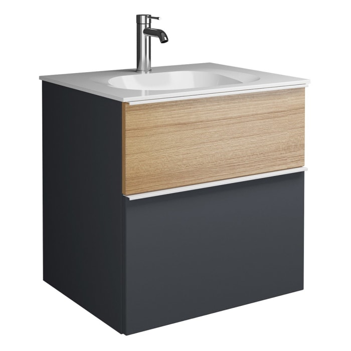 burgbad Fiumo Mineralguss-Waschtisch mit Unterschrank 62 cm, mit Griff G0223