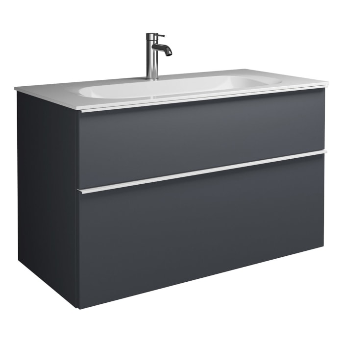 burgbad Fiumo Mineralguss-Waschtisch mit Unterschrank 102 cm, mit Griff G0223