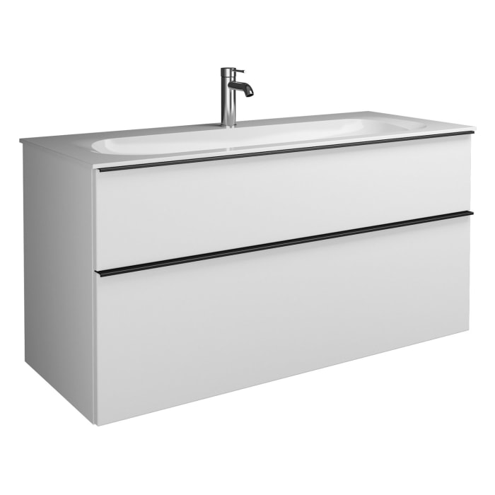 burgbad Fiumo Mineralguss-Waschtisch mit Unterschrank 122 cm, mit 1 Hahnloch, mit Griff G0200