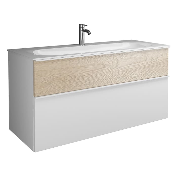 burgbad Fiumo Mineralguss-Waschtisch mit Unterschrank 122 cm, mit 1 Hahnloch, mit Griff G0223