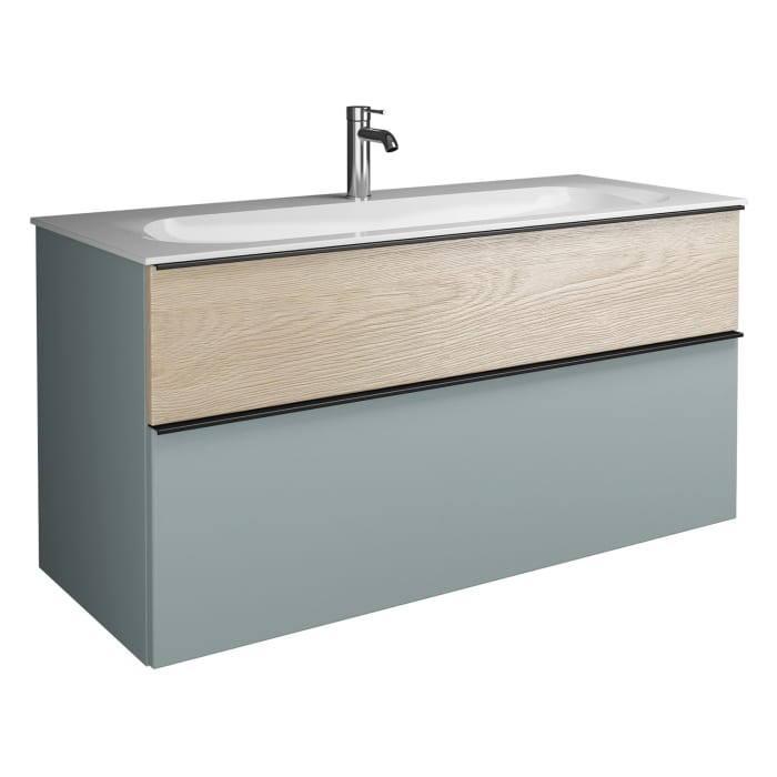 burgbad Fiumo Mineralguss-Waschtisch mit Unterschrank 122 cm, mit 1 Hahnloch, mit Griff G0200
