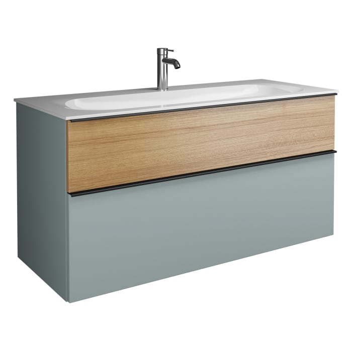 burgbad Fiumo Mineralguss-Waschtisch mit Unterschrank 122 cm, mit 1 Hahnloch, mit Griff G0200