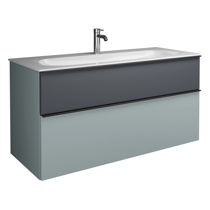 burgbad Fiumo Mineralguss-Waschtisch mit Unterschrank 122 cm, mit 1 Hahnloch, mit Griff G0200