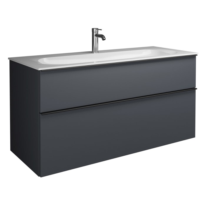 burgbad Fiumo Mineralguss-Waschtisch mit Unterschrank 122 cm, mit 1 Hahnloch, mit Griff G0200