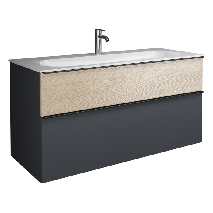 burgbad Fiumo Mineralguss-Waschtisch mit Unterschrank 122 cm, mit 1 Hahnloch, mit Griff G0200