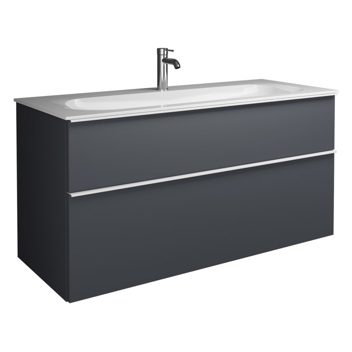 burgbad Fiumo Mineralguss-Waschtisch mit Unterschrank 122 cm, mit 1 Hahnloch, mit Griff G0223
