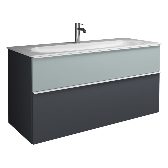 burgbad Fiumo Mineralguss-Waschtisch mit Unterschrank 122 cm, mit 1 Hahnloch, mit Griff G0223