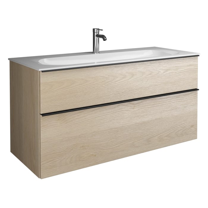 burgbad Fiumo Mineralguss-Waschtisch mit Unterschrank 122 cm, mit 1 Hahnloch, mit Griff G0200