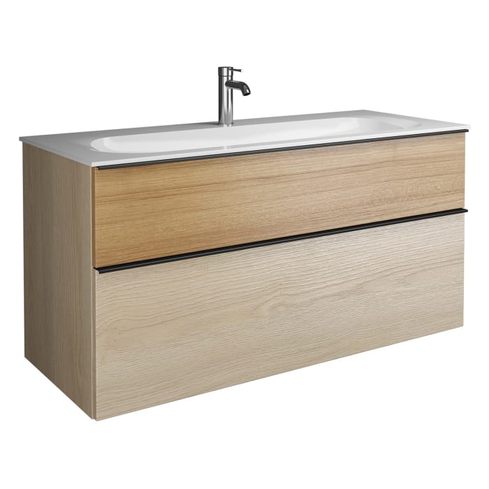 burgbad Fiumo Mineralguss-Waschtisch mit Unterschrank 122 cm, mit 1 Hahnloch, mit Griff G0200