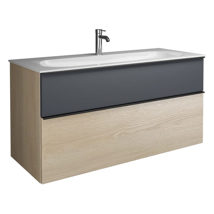 burgbad Fiumo Mineralguss-Waschtisch mit Unterschrank 122 cm, mit 1 Hahnloch, mit Griff G0200