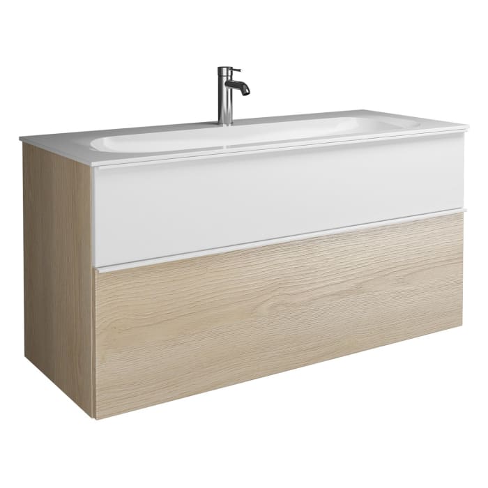 burgbad Fiumo Mineralguss-Waschtisch mit Unterschrank 122 cm, mit 1 Hahnloch, mit Griff G0223