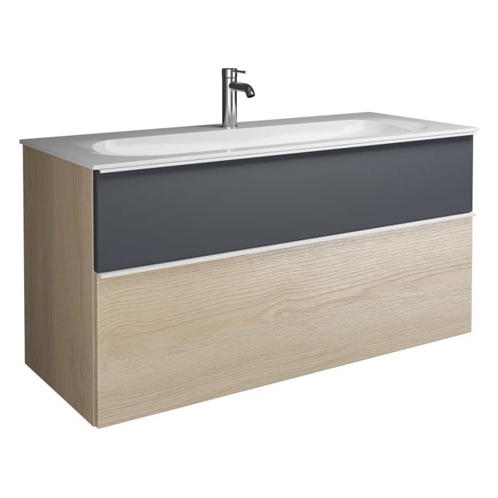 burgbad Fiumo Mineralguss-Waschtisch mit Unterschrank 122 cm, mit 1 Hahnloch, mit Griff G0223