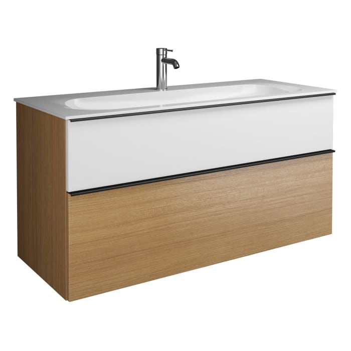 burgbad Fiumo Mineralguss-Waschtisch mit Unterschrank 122 cm, mit 1 Hahnloch, mit Griff G0200