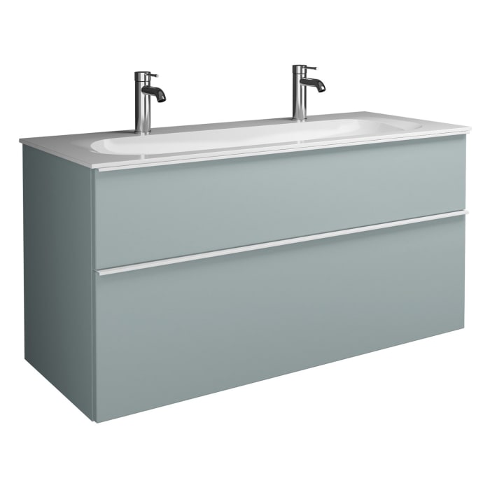 burgbad Fiumo Mineralguss-Waschtisch mit Unterschrank 122 cm, mit 2 Hahnlöcher, mit Griff G0223