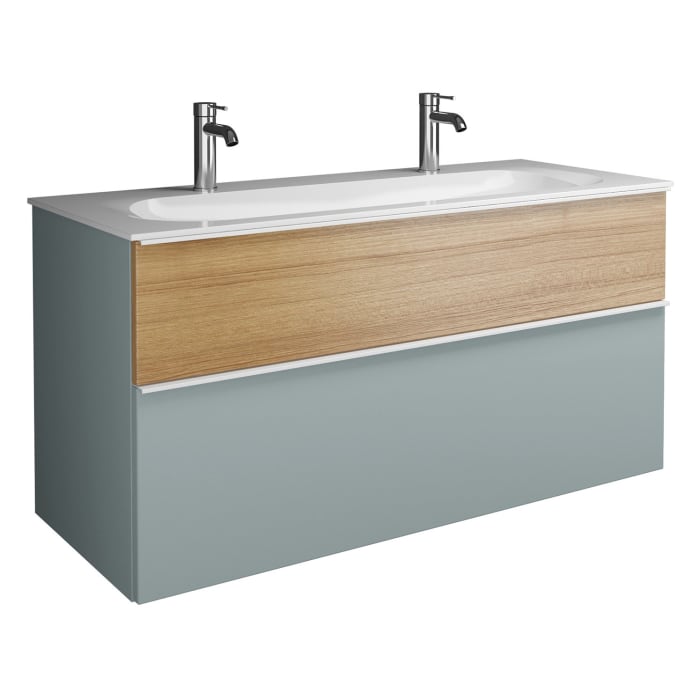 burgbad Fiumo Mineralguss-Waschtisch mit Unterschrank 122 cm, mit 2 Hahnlöcher, mit Griff G0223