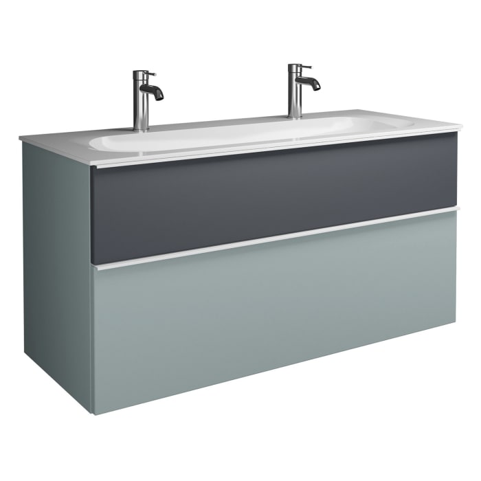 burgbad Fiumo Mineralguss-Waschtisch mit Unterschrank 122 cm, mit 2 Hahnlöcher, mit Griff G0223