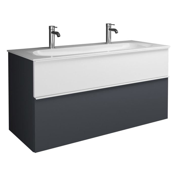 burgbad Fiumo Mineralguss-Waschtisch mit Unterschrank 122 cm, mit 2 Hahnlöcher, mit Griff G0223