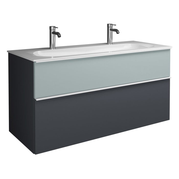 burgbad Fiumo Mineralguss-Waschtisch mit Unterschrank 122 cm, mit 2 Hahnlöcher, mit Griff G0223