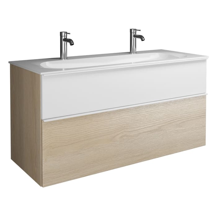 burgbad Fiumo Mineralguss-Waschtisch mit Unterschrank 122 cm, mit 2 Hahnlöcher, mit Griff G0223