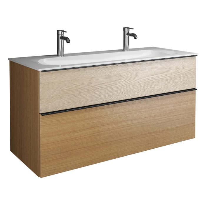 burgbad Fiumo Mineralguss-Waschtisch mit Unterschrank 122 cm, mit 2 Hahnlöcher, mit Griff G0200