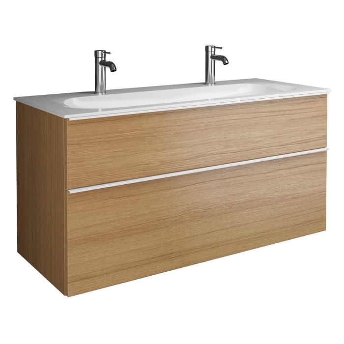 burgbad Fiumo Mineralguss-Waschtisch mit Unterschrank 122 cm, mit 2 Hahnlöcher, mit Griff G0223