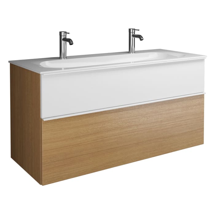 burgbad Fiumo Mineralguss-Waschtisch mit Unterschrank 122 cm, mit 2 Hahnlöcher, mit Griff G0223