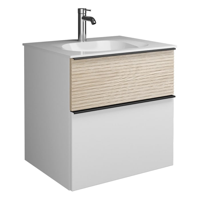 burgbad Fiumo Mineralguss-Waschtisch mit Unterschrank 62 cm, mit Griff G0200, oben mit Plissée-Struktur