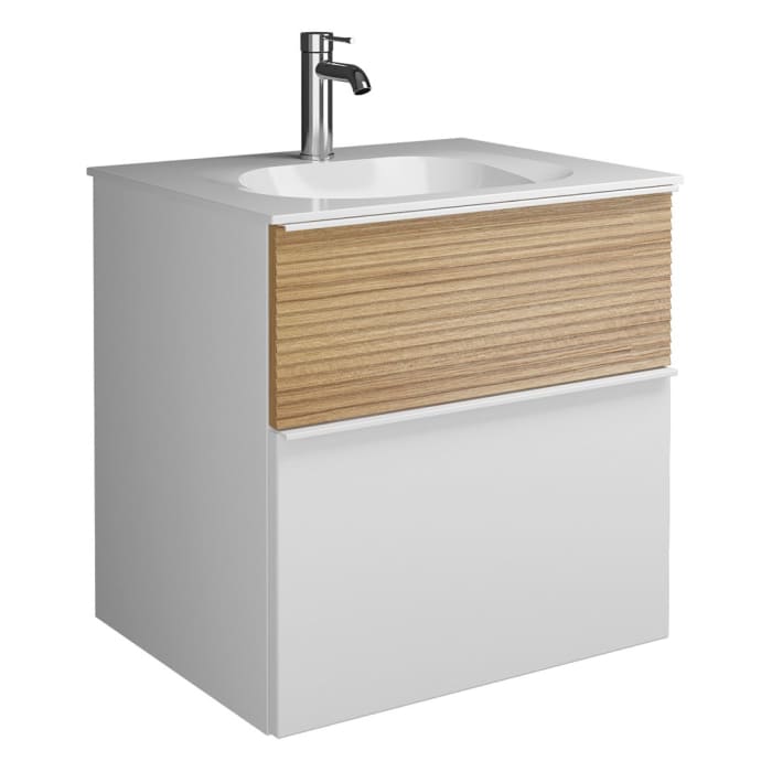 burgbad Fiumo Mineralguss-Waschtisch mit Unterschrank 62 cm, mit Griff G0223, oben mit Plissée-Struktur