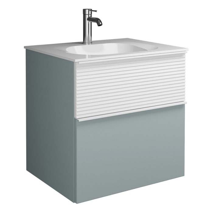 burgbad Fiumo Mineralguss-Waschtisch mit Unterschrank 62 cm, mit Griff G0223, oben mit Plissée-Struktur