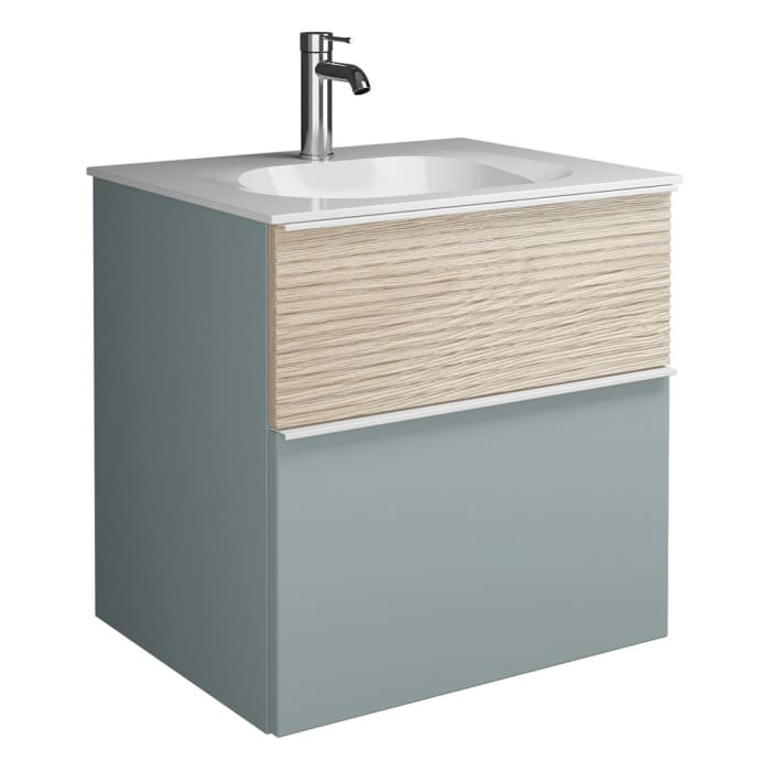 burgbad Fiumo Mineralguss-Waschtisch mit Unterschrank 62 cm, mit Griff G0223, oben mit Plissée-Struktur