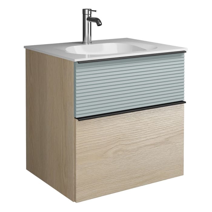 burgbad Fiumo Mineralguss-Waschtisch mit Unterschrank 62 cm, mit Griff G0200, oben mit Plissée-Struktur